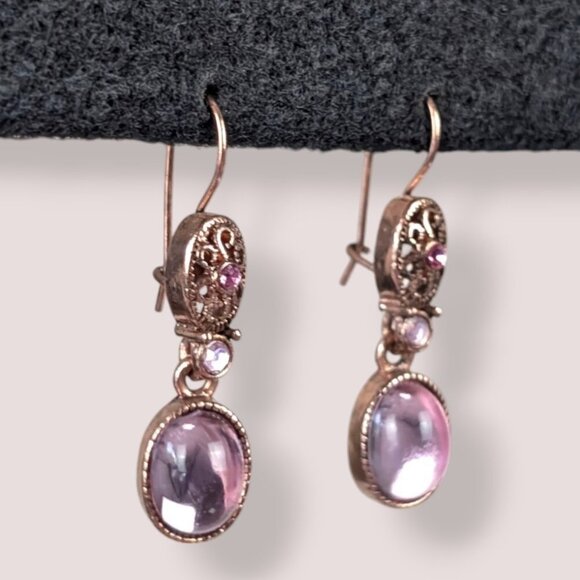 (2/$20) Avon Rose Gold Purple Glass Earrings - Picture 2 of 5